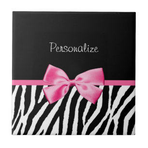 Trendy Black en White Zebra print roze lint Tegeltje