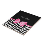 Trendy Black en White Zebra print roze lint Tegeltje (Zijkant)