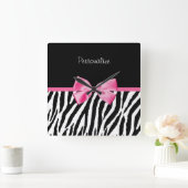 Trendy Black en White Zebra print roze lint Vierkante Klok (Huis)