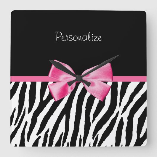 Trendy Black en White Zebra print roze lint Vierkante Klok (Voorkant)