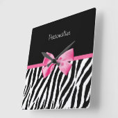 Trendy Black en White Zebra print roze lint Vierkante Klok (Hoek)