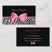Trendy Black en White Zebra print roze lint Visitekaartje (Voorkant / Achterkant)