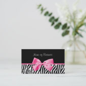 Trendy Black en White Zebra print roze lint Visitekaartje (Staand voorkant)