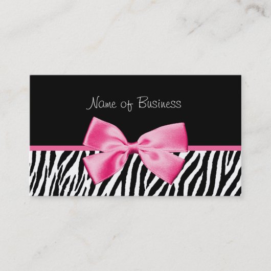 Trendy Black en White Zebra print roze lint Visitekaartje (Voorkant)