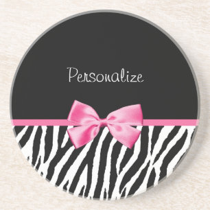 Trendy Black en White Zebra print roze lint Zandsteen Onderzetter