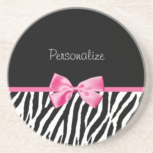 Trendy Black en White Zebra print roze lint Zandsteen Onderzetter (Voorkant)