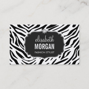 Trendy Black en White Zebra Print Shiny Diamond Visitekaartje