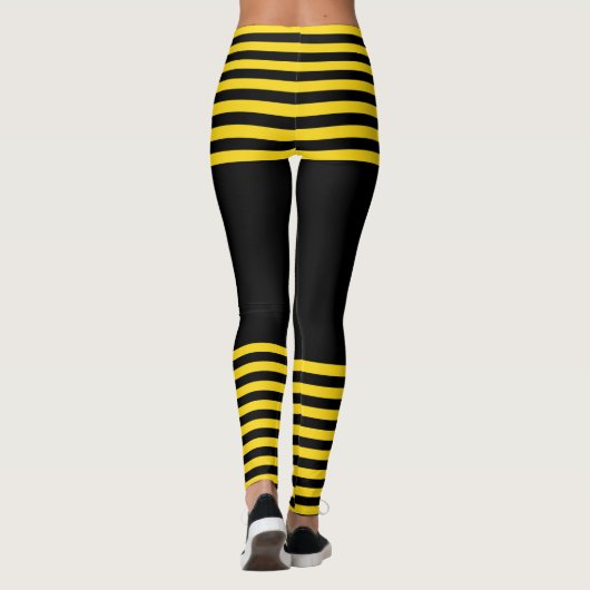 Trendy Black en Yellow Striped Leggings (Achterkant)