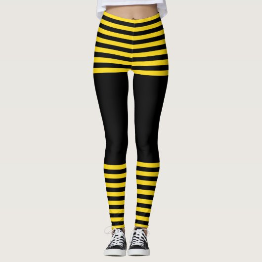Trendy Black en Yellow Striped Leggings (Voorkant)