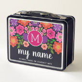 Trendy Black Floral Pattern met Custom Monogram (Achterkant)