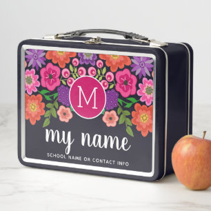 Trendy Black Floral Pattern met Custom Monogram