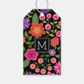Trendy Black Floral Pattern met Custom Monogram Cadeaulabel (Voorkant)