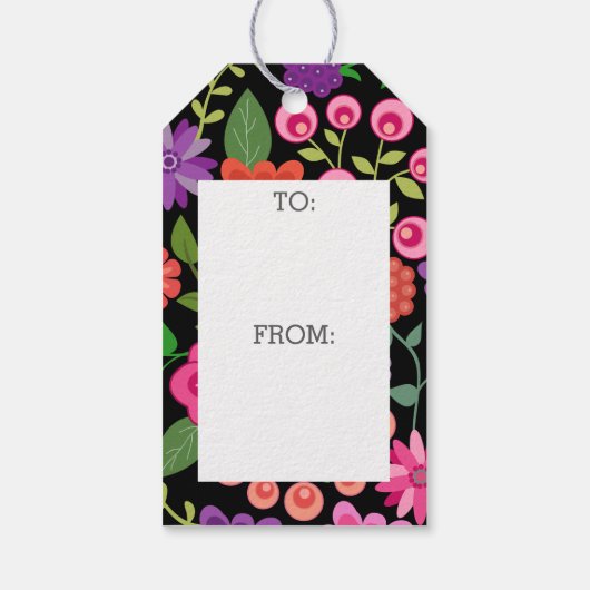 Trendy Black Floral Pattern met Custom Monogram Cadeaulabel (Achterkant)