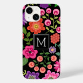 Trendy Black Floral Pattern met Custom Monogram Case-Mate iPhone Case (Achterkant)
