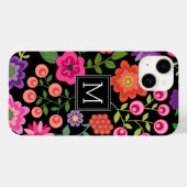 Trendy Black Floral Pattern met Custom Monogram Case-Mate iPhone Case (Achterkant (horizontaal))