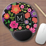 Trendy Black Floral Pattern met Custom Monogram Gel Muismat<br><div class="desc">Een schattig ontwerp met trendy lentbloemen en een gewaagde manier om je monogrammen weer te geven.</div>