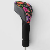 Trendy Black Floral Pattern met Custom Monogram Golfheadcover (Schuin)