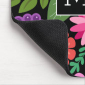 Trendy Black Floral Pattern met Custom Monogram Muismat (Hoek)