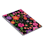 Trendy Black Floral Pattern met Custom Monogram Notitieboek (Rechterzijde)