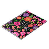 Trendy Black Floral Pattern met Custom Monogram Notitieboek (Linkerzijde)