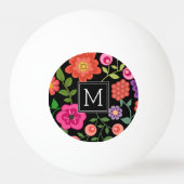 Trendy Black Floral Pattern met Custom Monogram Pingpongbal (Voorkant)
