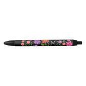 Trendy Black Floral Pattern met Custom Monogram Zwarte Inkt Pen (Voorkant)