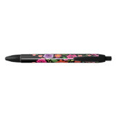Trendy Black Floral Pattern met Custom Monogram Zwarte Inkt Pen (Achterkant)