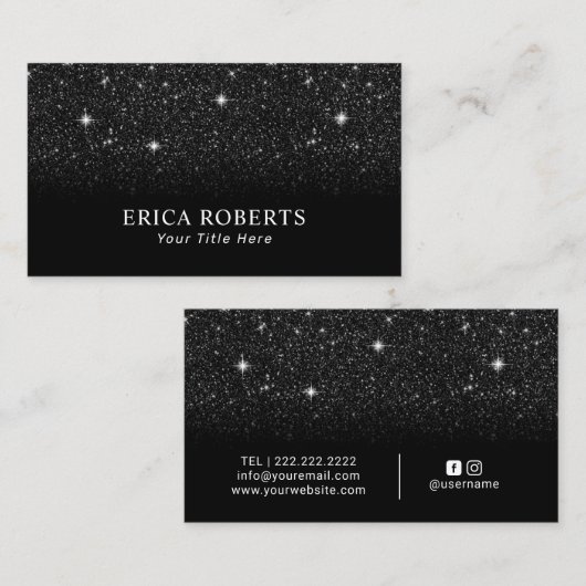 Trendy Black Glitter Elegant Minimalist Visitekaartje (Voorkant / Achterkant)