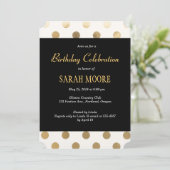 Trendy Black Glitter Gold Feminine Party Invites Kaart (Staand voorkant)