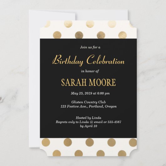 Trendy Black Glitter Gold Feminine Party Invites Kaart (Voorkant)