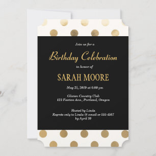 Trendy Black Glitter Gold Feminine Party Invites Kaart