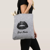 Trendy Black Glitter Lips Modern Silver Tote Bag (Dichtbij)