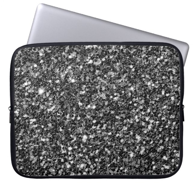 Trendy Black Glitter White Sparks Laptop Sleeve (Voorkant)