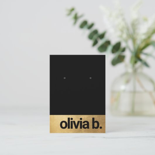 Trendy Black Gold Earring Bold Font Visitekaartje (Staand voorkant)