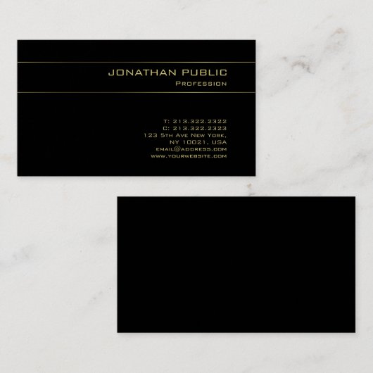 Trendy Black Gold Effect Artistic Plain Luxury Visitekaartje (Voorkant / Achterkant)