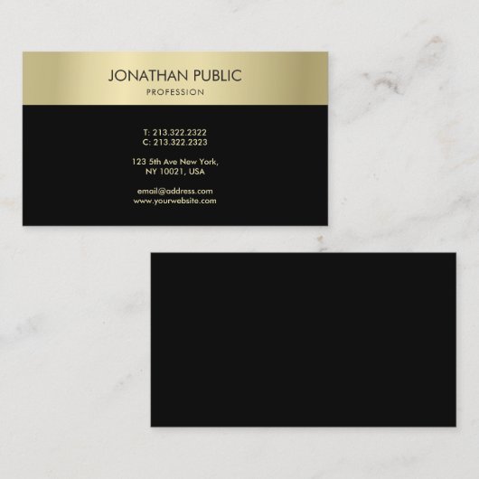 Trendy Black Gold Elegant Simple Sjabloon Moderne Visitekaartje (Voorkant / Achterkant)