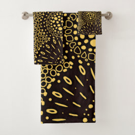 Trendy  Black Gold Ethnic Floral Towel Set Bad Handdoek