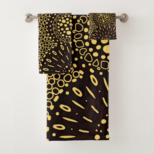 Trendy  Black Gold Ethnic Floral Towel Set Bad Handdoek (Insitu)