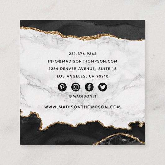 Trendy Black & Gold Girly Makeup Artist Vierkante Visitekaartje (Achterkant)