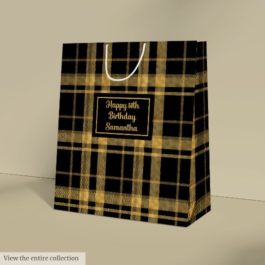 Trendy Black Gold Glitter 50th Birthday Gift Bag Medium Cadeauzakje