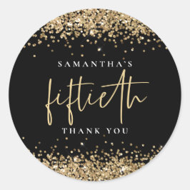 Trendy Black Gold Glitter Name Fiftieth Hartelijk  Ronde Sticker