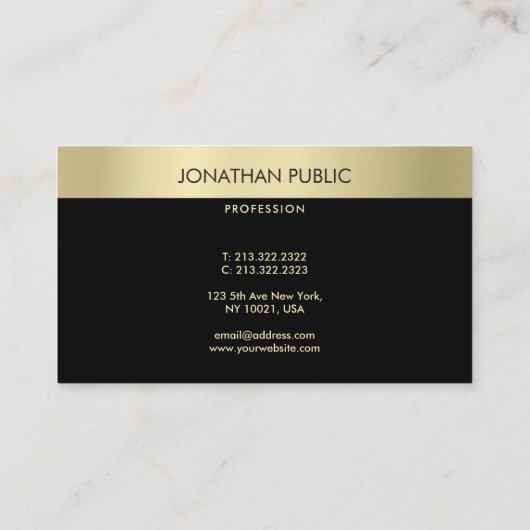 Trendy Black Gold Modern Simple Sjabloon Elegant Visitekaartje (Achterkant)