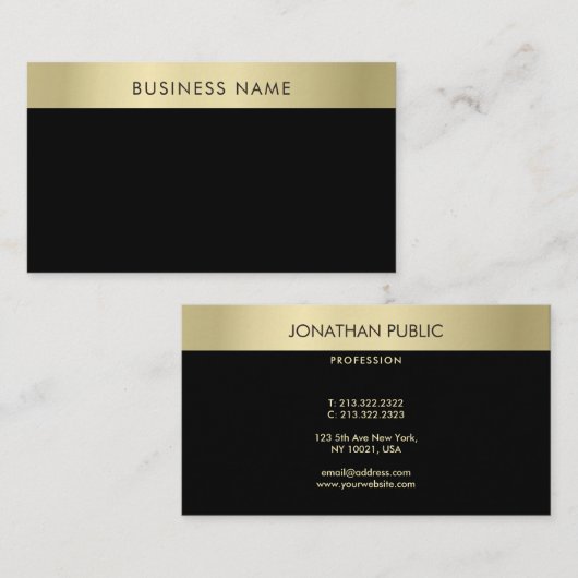 Trendy Black Gold Modern Simple Sjabloon Elegant Visitekaartje (Voorkant / Achterkant)