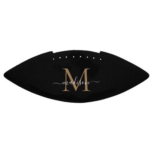 Trendy Black Gold Monogram Girly Feminine Script American Football (Paneel)