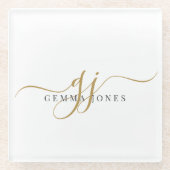 Trendy Black Gold Monogram Initiaal Script Name Glazen Onderzetter (Voorkant)