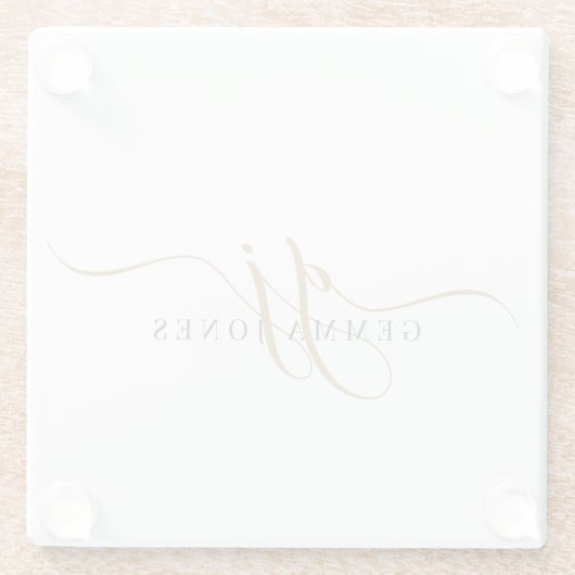 Trendy Black Gold Monogram Initiaal Script Name Glazen Onderzetter (Achterkant)