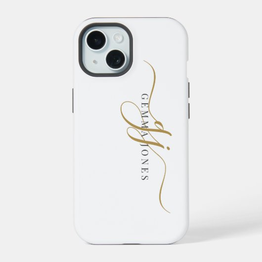 Trendy Black Gold Monogram Initiaal Script Name iPhone 15 Case (Achterkant)