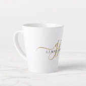 Trendy Black Gold Monogram Initiaal Script Name Latte Mok (Linkerhoek)