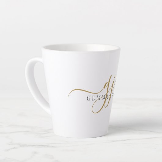 Trendy Black Gold Monogram Initiaal Script Name Latte Mok (Linkerhoek)