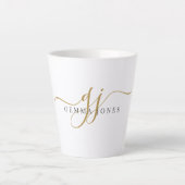 Trendy Black Gold Monogram Initiaal Script Name Latte Mok (Voorkant)